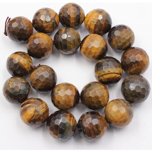 B0004 20mm Natural Yellow Tigers Eye Gems Stone Faceted Round Beads 15'' Strands Jewelry Making DIY