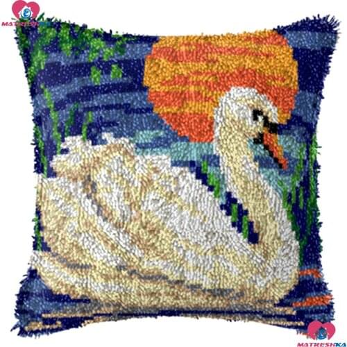 White Swan Diy Latch Hook Kits Pillowcase Cushion Embroidery 3d Printed canvas Crochet Latch Hook kits Unfinished home decor