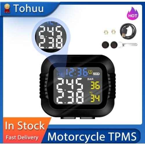 Wireless Motorcycle TPMS Tire Pressure Monitoring System Digital LCD With Two External/Internal Sensors Easy To Install