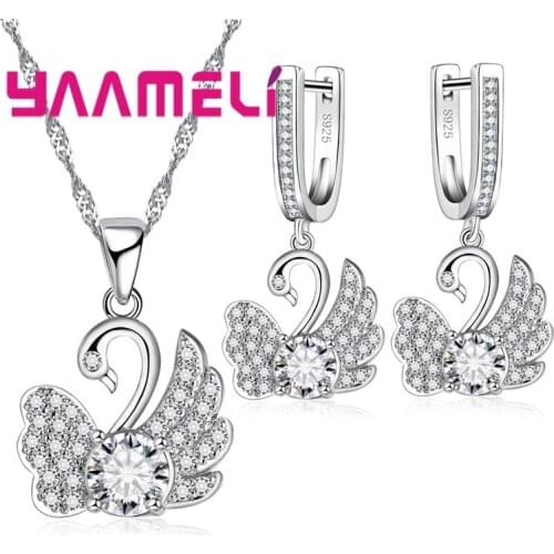 Fast Shipping Classic Cubic Zirconia Pendants Necklace Earrings Fashion Woman 925 Sterling Silver Bird Jewelry Sets