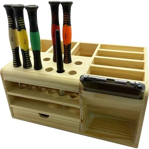Wooden Storage Box Screwdriver Tweezers Phone Repair Parts Holder Desktop Organizer Multifunctional Sundries Container