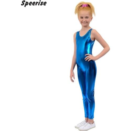 Kid Shiny Metallic Spandex Unitards Sleeveless Catsuit Stage Costumes Children Gymnastics Suit Tank Dance Clothes Teens Toddlers