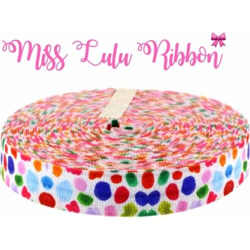 5/8"16 mm Polka Dots Printed Fold Over Elastic Ribbon Sewing Elastic Band Handmade Hair Bows 10yards/roll MD1501028-15-2648