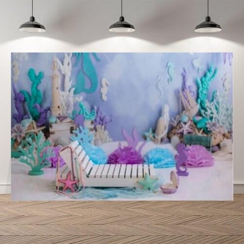 Seekpro Baby Shower Sea World Mermaid Girls Birthday Backdrop Blue Purple Customized Kids Party Decorations Background Photocall