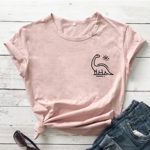 Cute Dinosaur Pocket T-shirt Funny Women Graphic Vegan Tshirt High Quality 100%Cotton Vegetarian 90s Tee Shirt Top Drop Shipping
