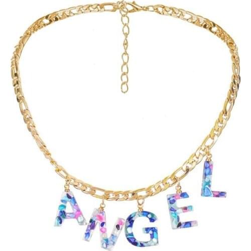 Hot sale fashionable resin colorful letter pendant necklace unisex clavicle necklace colorful English letter necklace love