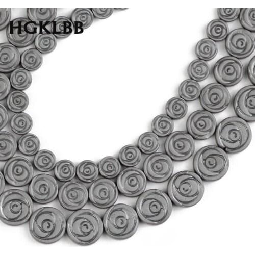 HGKLBB 6/8/10MM Matte Flowers Black Hematite Natural Stone spacer round Loose beads For Jewelry making bracelet DIY findings