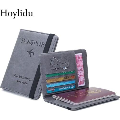 RFID Travel Passport Cover Wallet Hoylidu Unisex Business Multifunctional ID Card Credit Card Management Box Up Leather Casual