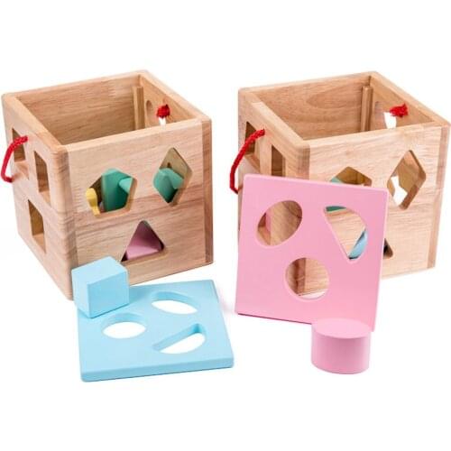 Shape Sorting Cube Toys Baby Building Block Toys Baby Activity Cube Toy Wooden Developmental Toy for Girl Boys Birthday Gift