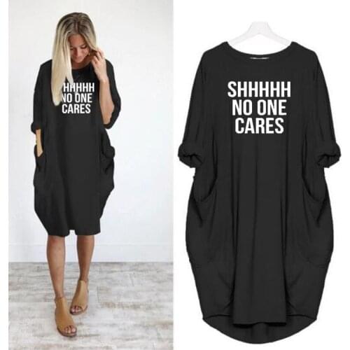2020 Fashion T-Shirt For Women Pocket Shhhhh No One Cares Print Tshirt Tops Graphic Tees Women Off The Shoulder