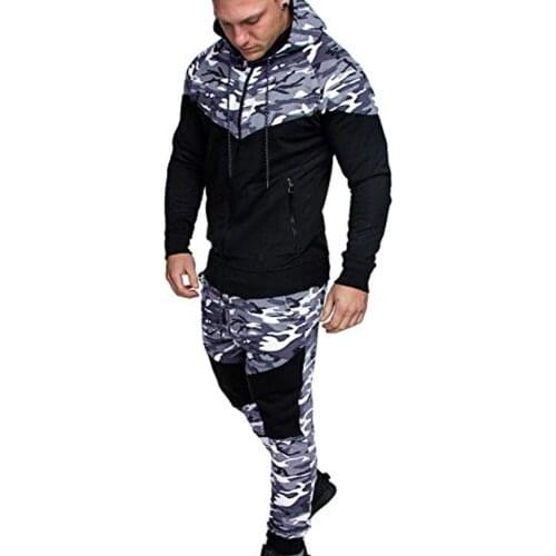Stylish Bar Mens Camouflage Run Jogging Suits Clothes Sports Set Long Tracksuit And Pants Gym Fitness Workout Tights Clothing