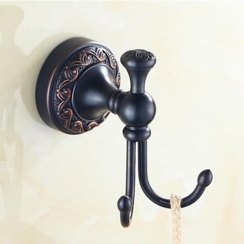 Wall Mounted Black Oil Rubbed Brass Bathroom Towel Coat Hooks Dual Robe Hook Hanger Bathroom Accessory mba467