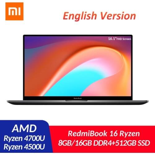 Original Xiaomi Mi RedmiBook 16 Laptop 16.1inch AMD Ryzen 5 4500U 8G/16G DDR4 512GB SSD Windows 10 Ultrathin 100% sRGB Notebook