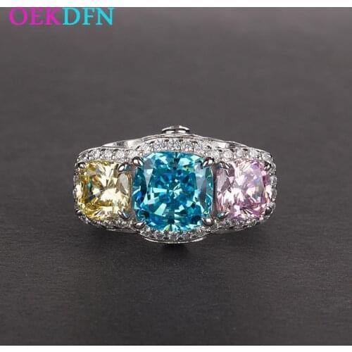 OEKDFN Vintage 100% 925 Sterling Silver Rings Aquamarine Sapphire Citrine Diamonds Gemstone Wedding Women Men Ring Fine Jewelry