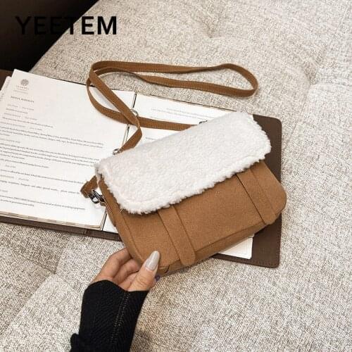 Autumn Winter Plush Lamb Hair PU Leather Womens Bag Wild Crossbody Shoulder Bag Ins Retro Style Wallet Student Harajuku Bag
