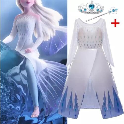 Girls Elsa Princess Dress Kids Flower Costume Set Snow Queen 2 Elza Children Birthday Party Cosplay Anna Dress Girl Party Gown