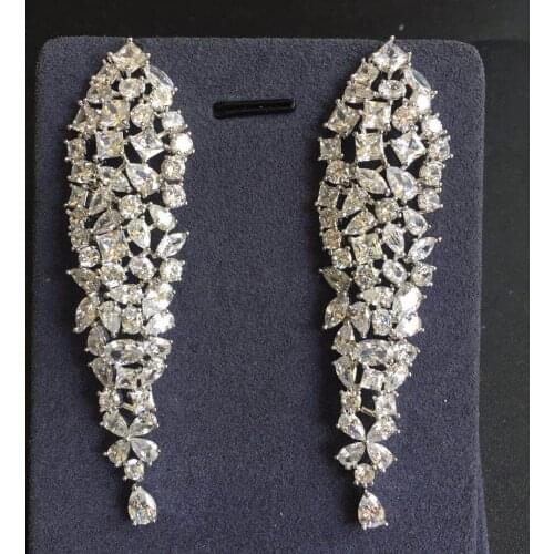 Luxury Wedding Earrings Long Waterfall Shaped Full Zirconia Stone Pendant Statement Earrings Eneagement Jewelry Brincos