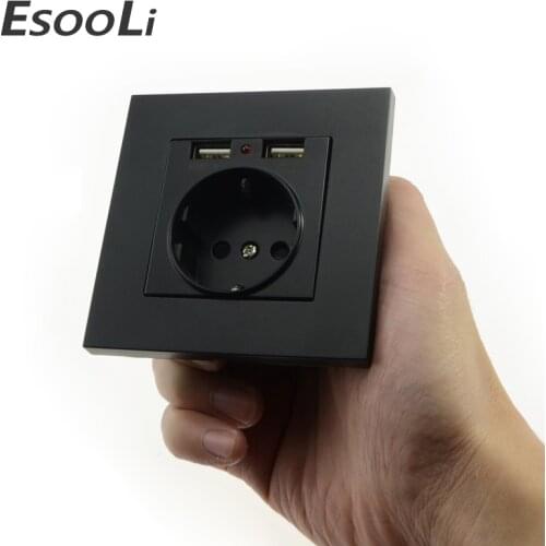 Wall Socket Power 16A EU Standard Outlet With 2A Dual USB Charger Port for Mobile Phone PC panel Black USB Socket Power