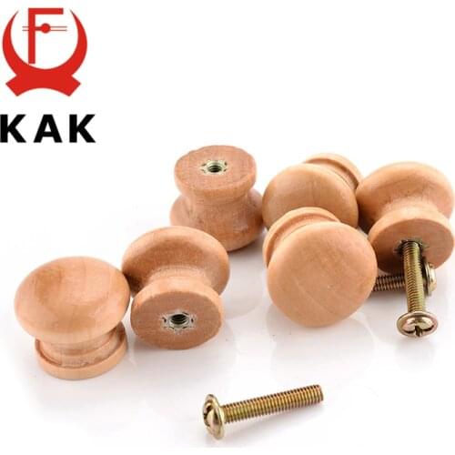 KAK 10pcs 2.5X2CM Medium Size Natural Wooden Cabinet Drawer Wardrobe Door Knob Pull Handle Hardware Plain Circle Handles