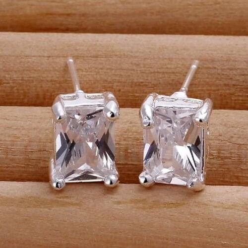 Hot Sale!!Free Shipping 925 Silver Earring,Fashion Sterling Silver Jewelry Rectangle Crystal Earrings SMTE098