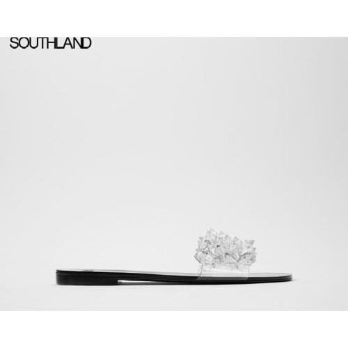 SOUTHLAND 2020 New blingbling crystal women slides summer clear upper falt women slippers