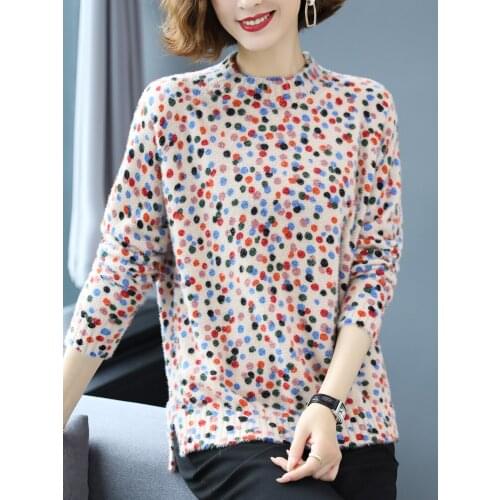 Dot Print Sweater Women Autumn Winter New Casual Sweater Long Sleeve Pullover Knitted Pull Femme Soft Sweaters Women