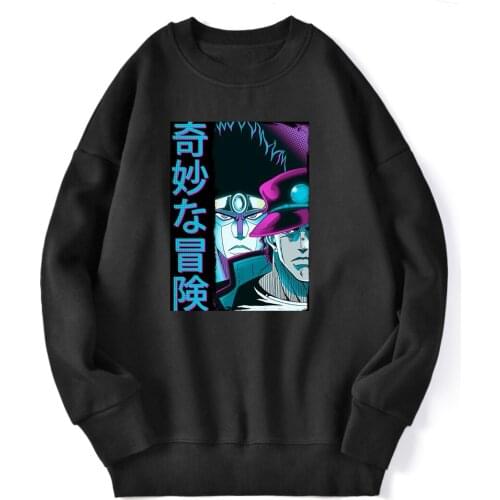 Bizarre Adventure Mens Sweatshirt Round Neck Hip Hop Hoodie Vintage Outwear Standard Pullovers Retro Winter Sudaderas Masculino