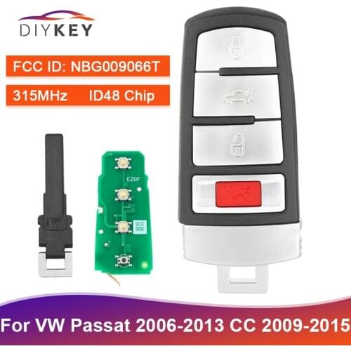 DIYKEY Keyless-Go FCC ID: NBG009066T for VW Passat 2006-2013 / CC 2009-2015 ASK 315 MHz Remote Control Key ID48 Chip 3+1 Button