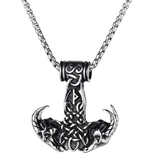 Stainless Steel Vintage Viking Northern Europe Punk Pock Pendant Necklace Jewelry Gift For Him with Chain
