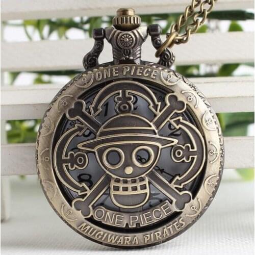Japan Animation cartoon One piece Hollow out Fashion quartz Bronze antiques pendant Necklace pocket watches gift pK543