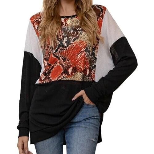Yvlvol 2021 new arrival Snake skin t-shirts women tops stitching casual loose bat sleeve plus size women tops