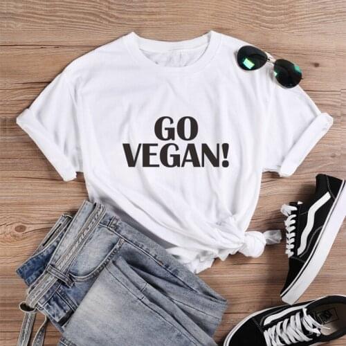 ONSEME Go Vegan T Shirt Women Streetwear Simple Letter Graphic T Shirts Hipster Slogan Tees Female Kawaii Tops Tshirts