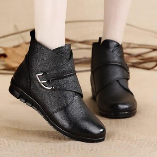 Fashion Ankle Boots Women Genuine Leather Flats Boots Winter Shoes Woman Warm Non-Slip Black Brown Women Boots 887