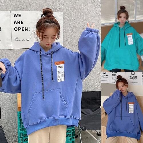 Autumn Winter Sweatshirt 2020 Womens Oversize Solid Hooded Plush Liner Long Sleeve Pullover Sweatshirt Top Blouse For Female