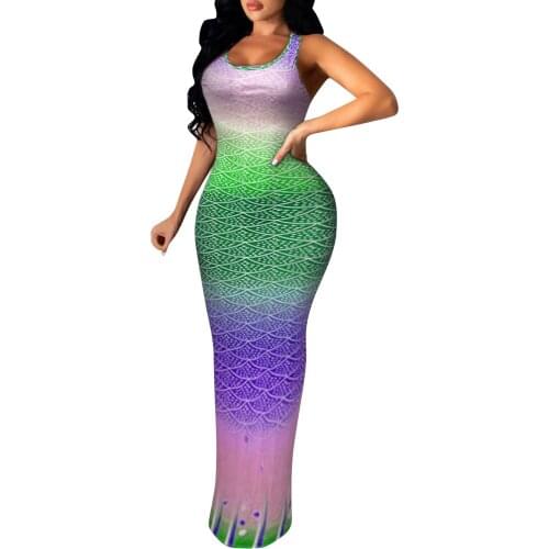 Spring and summer new off-the-shoulder sexy ladies dress fashion Casual Print Flower long tight dress casual wild sleeveless