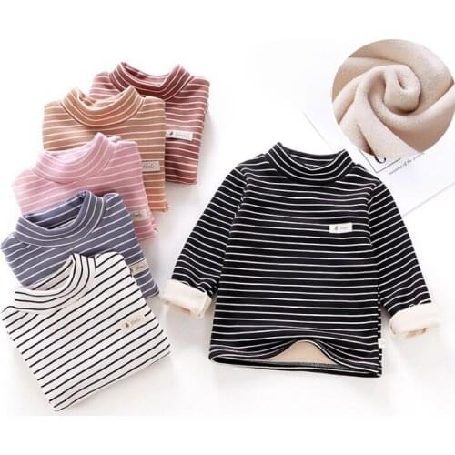 1-10 Years Winter Baby Girls Pullovers Clothing Toddler Boys Thick Sweatshirts Children Kids Warm Turtleneck Striped Tops