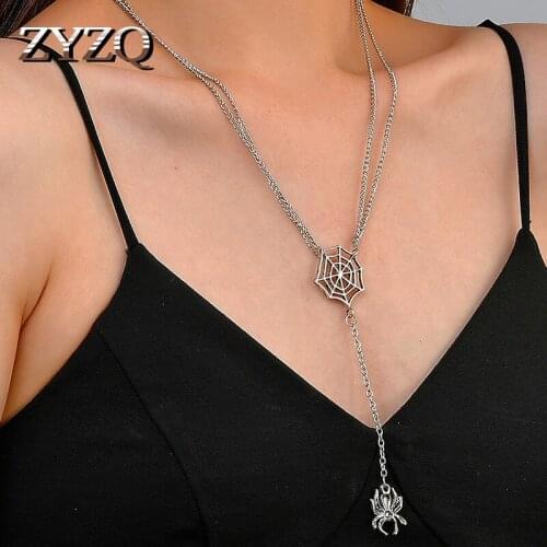 ZYZQ Retro Spider Web Hanging Necklace For Men Punk Exaggerated Tassel Spider Clavicle Chain Halloween Gift Jewelry