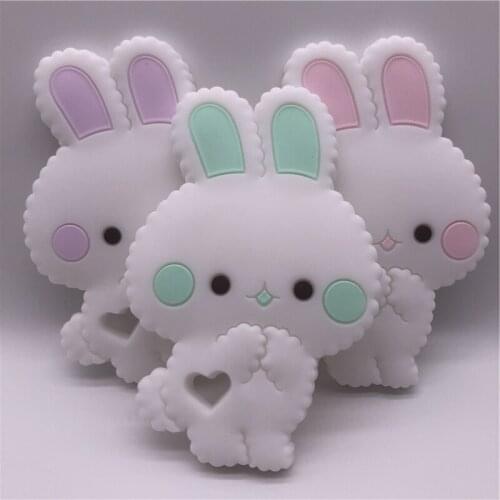 10pcs Rabbit Baby Teether Chew Toy BPA Free Silicone Bunny Teethers For Teeth DIY Baby Teething Necklace Silicone Beads