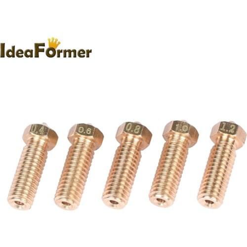 2pcs 3D Printer Parts M6 Volcano Extra Lengthen Copper Brass Nozzle Top quality 0.6/0.8/1.0/1.2mm hotend for E3D M6 Extruder