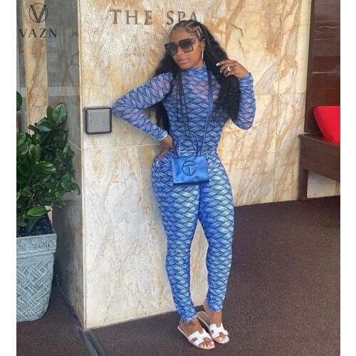 VAZN 2021 INS Autumn Sexy Regular Soft Elastic Free Overalls Fancy Full Sleeve Women Skinny Long Pencil Jumpsuits