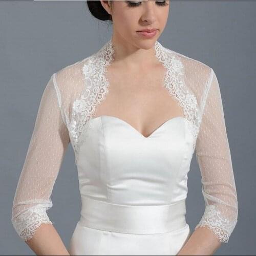 3/4 Long Sleeve Wedding Jacket Lace Hem Bride Party Bolero For Wedding Dresses Bridal Coat