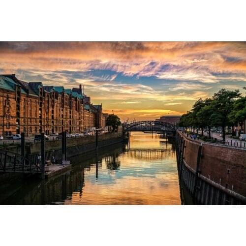 5D diy round Diamond Painting Setting sun Scenery Cross Stitch Town Landscape Diamond Embroidery Mosaic home Decorative