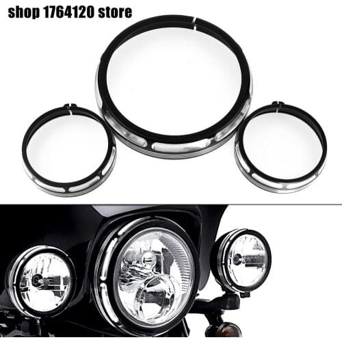 Motorcycle Burst Headlamp Auxiliary Billet Trim Ring Cover Black For Harley Touring Electra Street Glide Road King 1996-2018