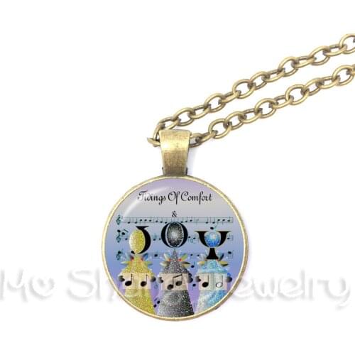Angel with The Musical Note Glass Dome Pendant Necklace Music Christmas Angel Long Necklace Xmas Gift Jewelry for Music Lover