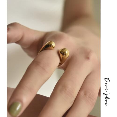 PerisBox Gold Silver Color Waterdrop Rings Asymmetric Double Circle Geometric Rings Minimalist Open Rings for Women 2020 Trendy