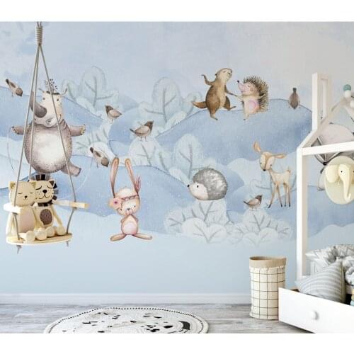 Bacaz Hand-paint Forest Animal 3d Cartoon Wallpaper Mural 3D Photo Mural Wall paper 3d Cartoon Wall Stickers for Kids Room Home