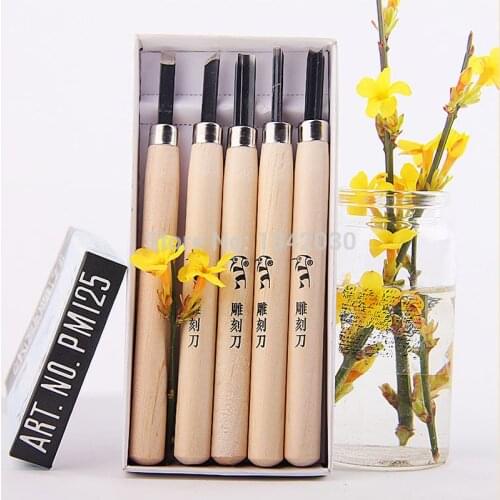 Free Shipping, 5Pcs Woodpecker Dry Hand Wood Carving Tools Chip Detail Chisel set Knives tool