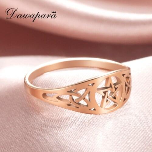 Dawapara Hollow Star Vintage Finger Rings Pentagram Celtics Knot Ring Stainless Steel Satanic Wiccan Pagan Druid Occult Jewelry