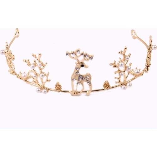Bride Gold Crown Female Version Of Deer Cake Decoration Alloy Crown Simple Tiara Wedding Hair Accessories Diadema Tiaras jewelry