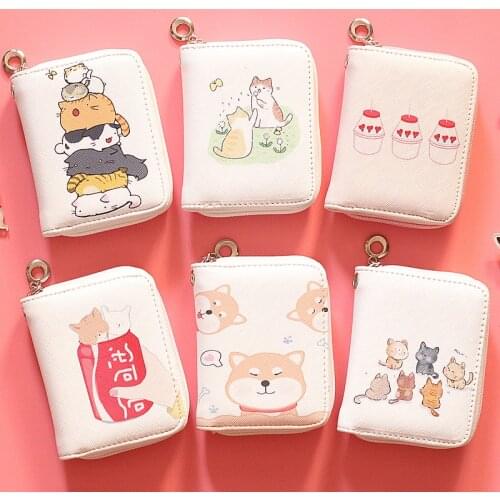 Akita Coin Purse Simple and Compact Cartoon Anime Female Student Short Zipper Wallet Slim Wallet Mini Wallet